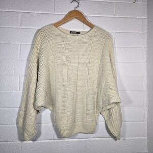 REHAB Oversized Cream Chunky Textured Knit Batwing Sleeve Sweater Small Spring